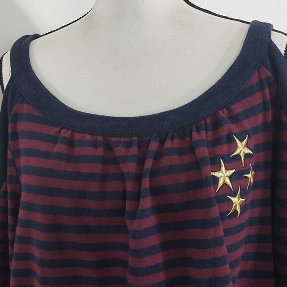 Lane Bryant Navy Burgundy Striped Cold Shoulder Long Sleeve Sweater Size 18 /20 - Picture 5 of 10